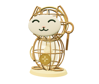 Lantern, an original open metal lucky-cat sculpture with a warm inner core