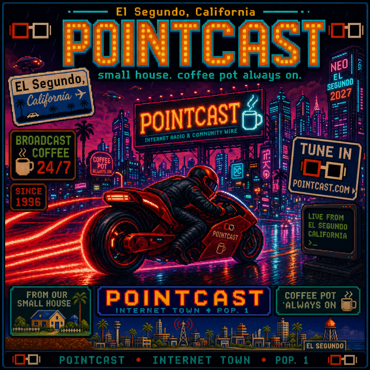 PointCast tribute poster 14: Red Bike, Neon Skyline