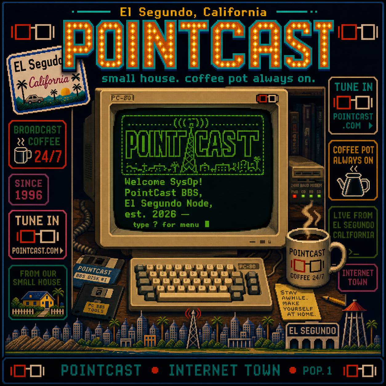PointCast tribute poster 40: BBS Welcome Screen